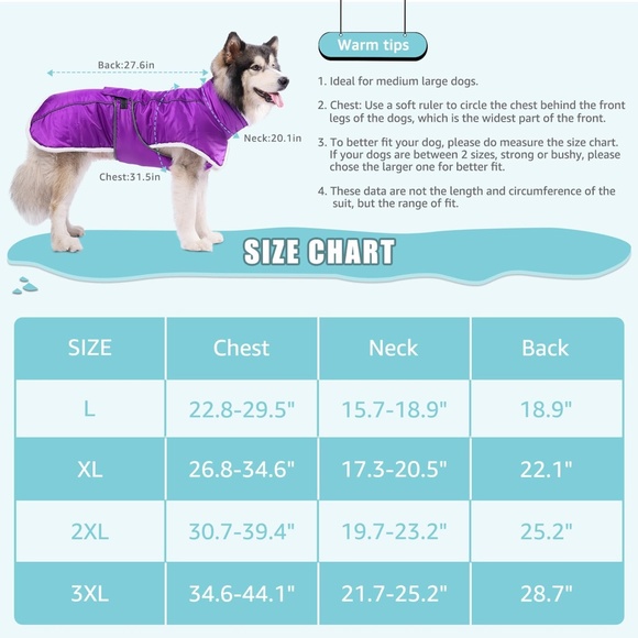 Dog Waterproof & Reflective Dog Winter Coat, Fleece Lining With Harness Hole - L - Picture 5 of 11